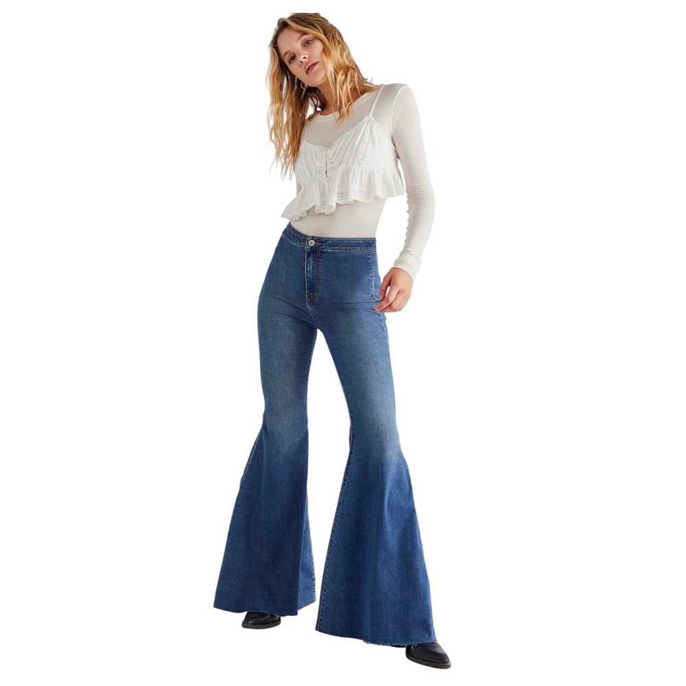 Free People We The Free Just Float On Flare Jeans 31 Waterfall Bell Bottom Y2K